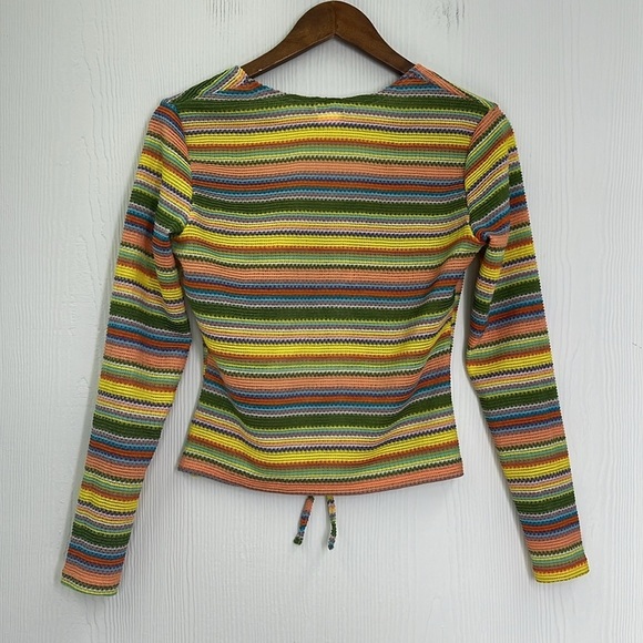 Earthbound - Rainbow Stripes Tie Open Front Long Sleeve Cardigan Size Small - Picture 8 of 9